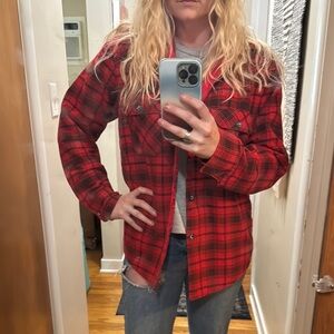 Red Plaid Button-Up Shirt